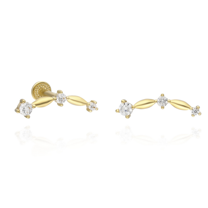 14K Solid Gold Threadless Piercing Plain Tria
