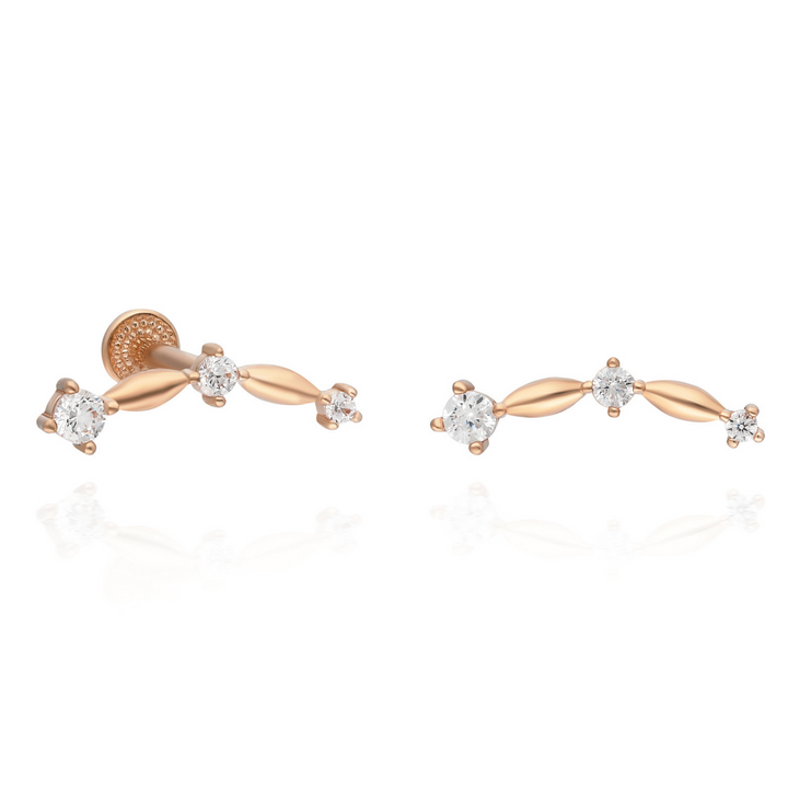 14K Solid Gold Threadless Piercing Plain Tria