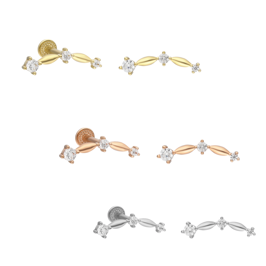 14K Solid Gold Threadless Piercing Plain Tria