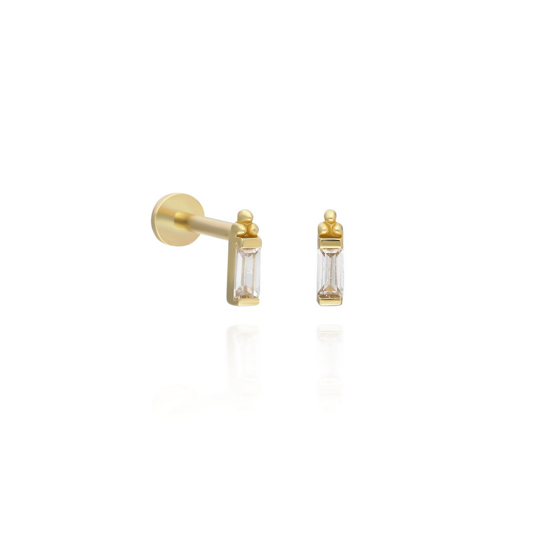 14K Solid Gold Threadless Piercing Baguette